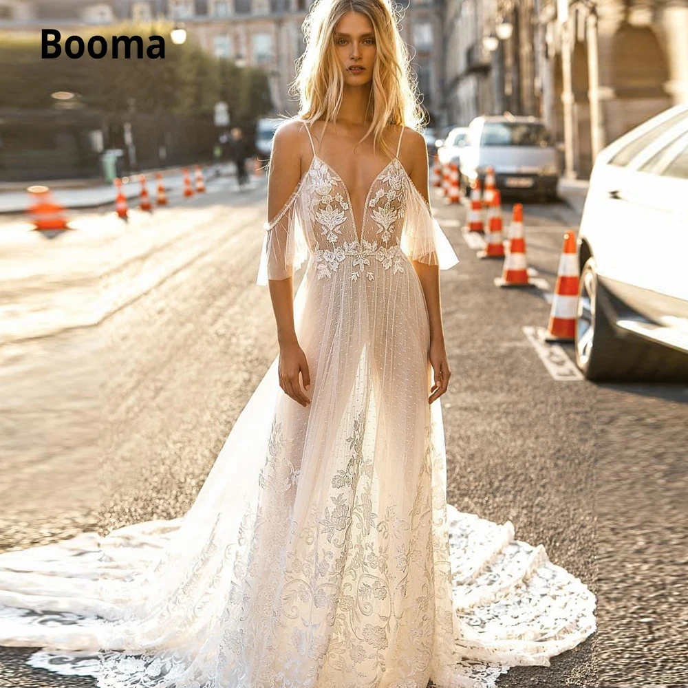 Женское свадебное платье с открытыми плечами Booma кружевное пляжное из тюля