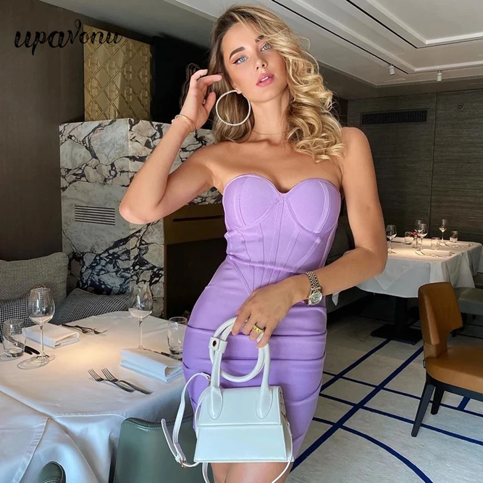 

Free Shipping 2021 Summer New Women's Mini Bandage Dress Sexy Wrapped Chest Sleeveless Bodycon Draped Vestidos Club Party Dress