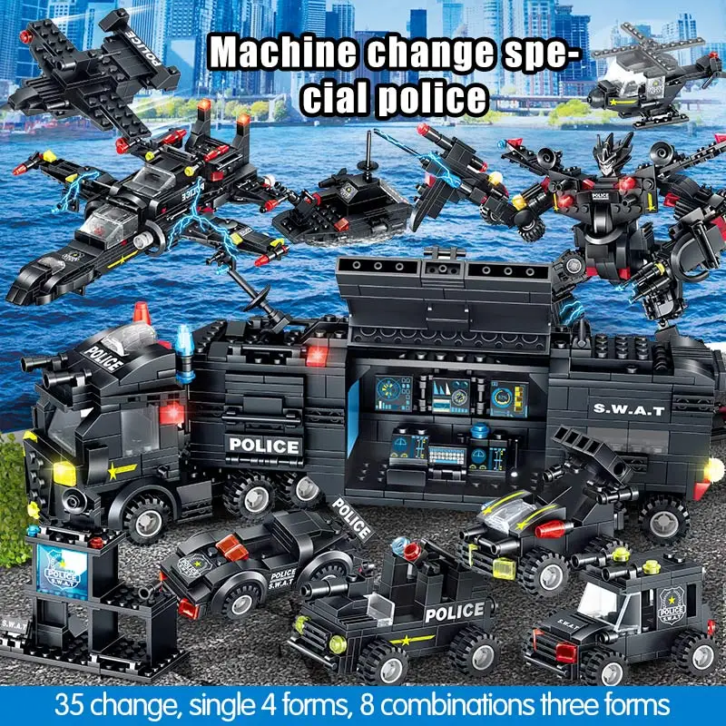 820 шт Technic SWAT Team Truck Robot Building Blocks City Police Station вертолет машины фигурки кирпичи игрушки