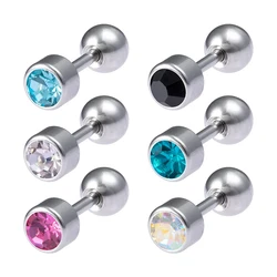1 Pair Medical Stainless Steel Crystal Screw Round Ball Stud Earrings Ear Bone Nail Cartilage Earring Ear Piercing Body Jewelry