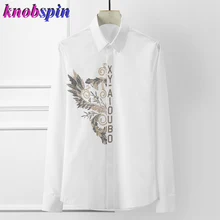 Роскошная мужская рубашка с бисером брендовая качественная одежда с длинными рукавами мужские повседневные приталенные деловые мужские рубашки Плюс Размер Camisas