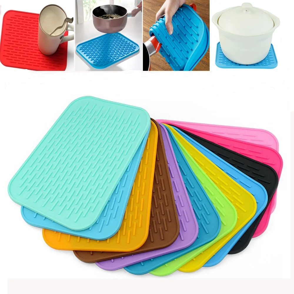 Rectangle Silicone Table Placemat Heat Resistant Drying Saucepan Dinnerware Mat Pad Dishes Cup Coaster Kitchen Accessories