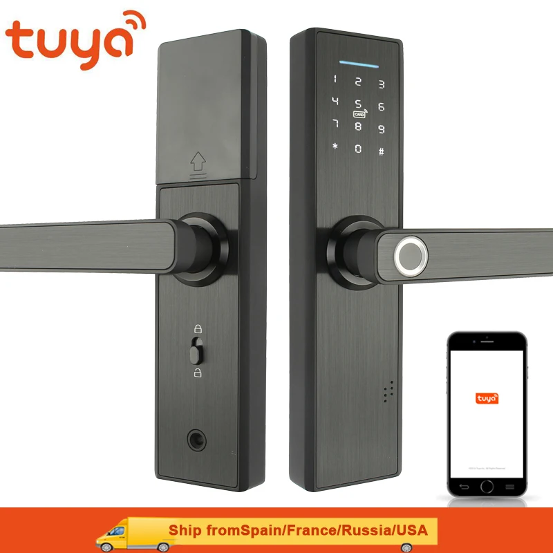 

Tuya wifi lock Fingerprint Lock Smart Card Digital Code Electronic Door Lock Home Security Mortise Lock Wire Drawing Panel