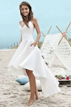 

Simple Design High Low Style Party Dress with Pockets