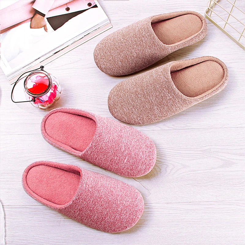 Cotton Slippers Shoes Bedroom Plush Indoor-House Soft Cute No Solid Floor Autumn