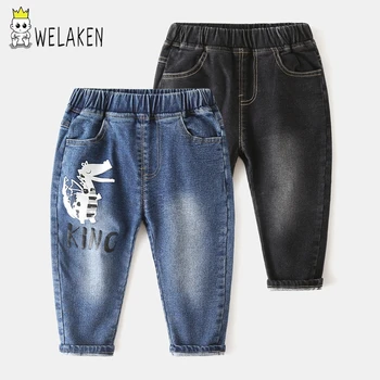 

welaken Cartoon Pattern Printed Denim Pants For Babe Kids New Arrival Fashion Boys Jeans Elastic Waist Children's Jeans