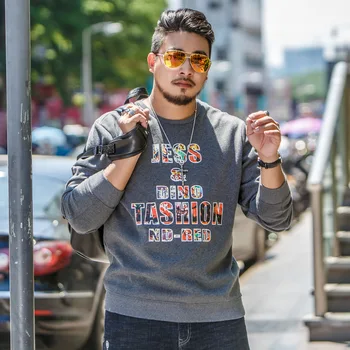 

Original men's autumn long-sleeved sweatshirt round neck tide brand Korean version of the hedging plus velvet plus size street