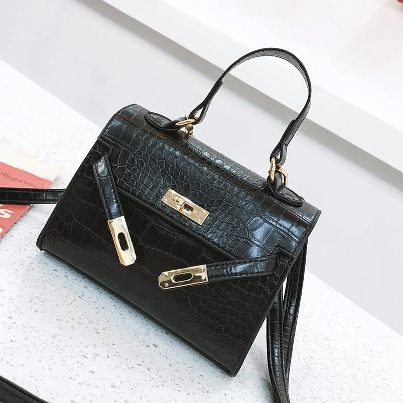 

New 2019 alligator handbag stone-lacquered tote women's shoulder bag slants across a bags for women platinum satchel