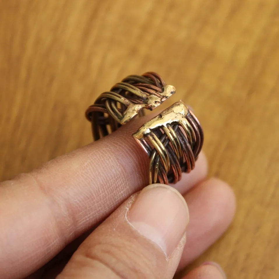 RG138 Neplese ювелирное изделие, кольцо ручной работы, этническое тибетское медное плетеное вязаное кольцо с открытой спиной или кольцо для большого пальца, регулируемое кольцо