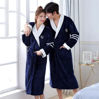 

Padded Flannel Warm Robe For Couple Long Sleeve V-neck Nightwear Lounge Intimate Lingerie Loose Thicken Kimono Bathorbe Gown