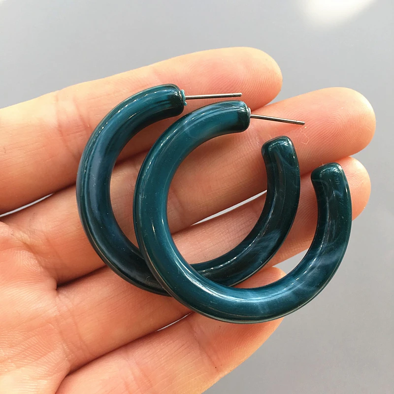 UJBOX Classic Multicolor Pattern Acrylic Earrings Women Geometric Circle Resin Hoop Earrings Statement Jewelry Accessories Gift