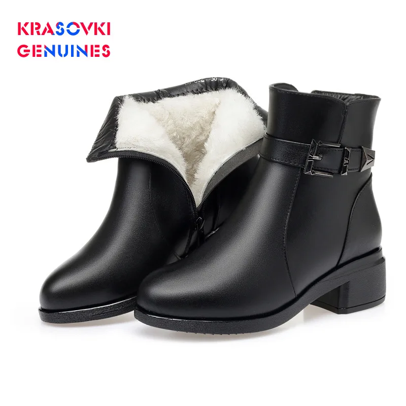 Krasovki/женские зимние ботинки из натуральной шерсти Повседневная Теплая обувь