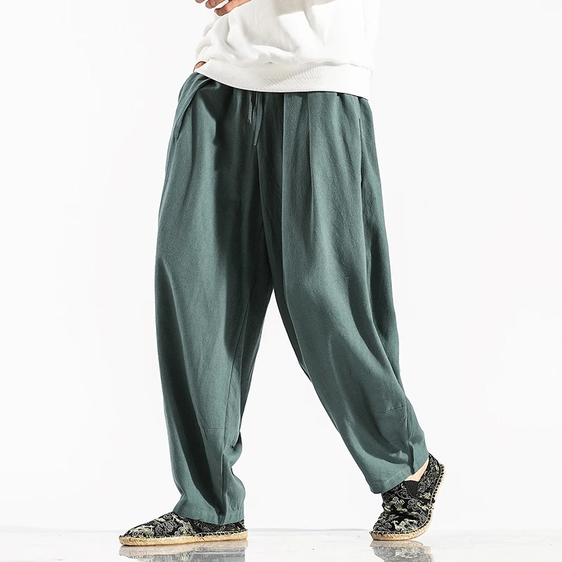 Men's Harem Pants Harajuku Wide-leg Sweatpants Male Cotton Linen Loose Trousers Streetwear Men Woman Casual Pants Korean Fashion wide leg pants wide leg sweatpants