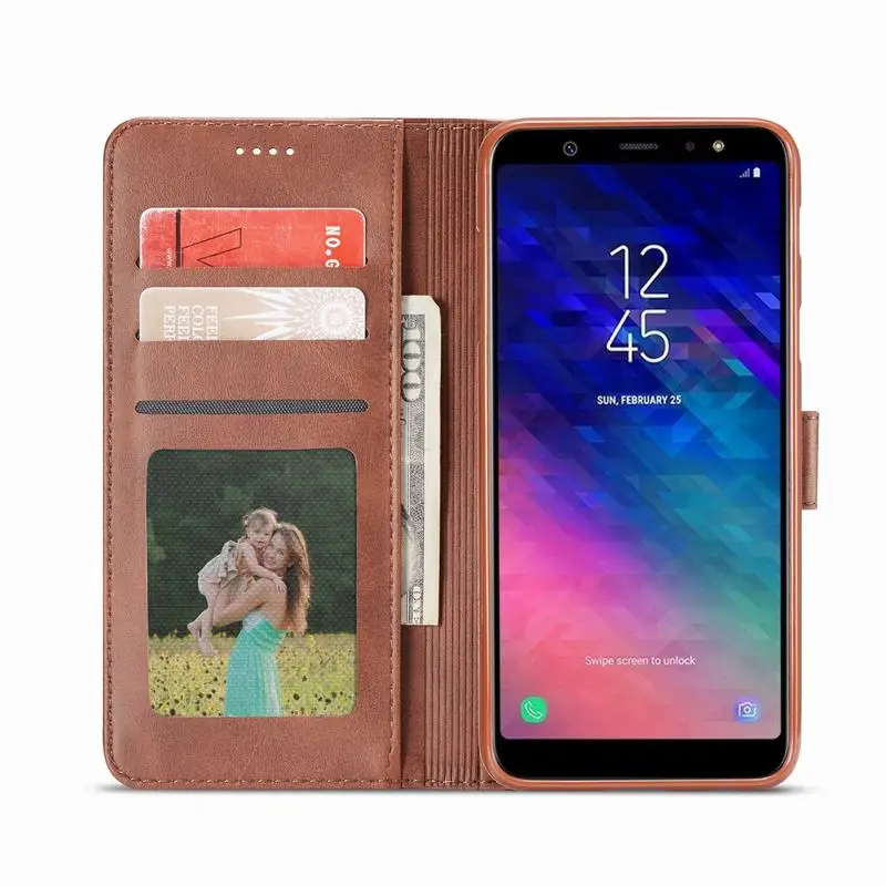 Чехлы для Samsung Galaxy A8 Plus 2018 A8S роскошный откидной Магнитный винтажный Матовый