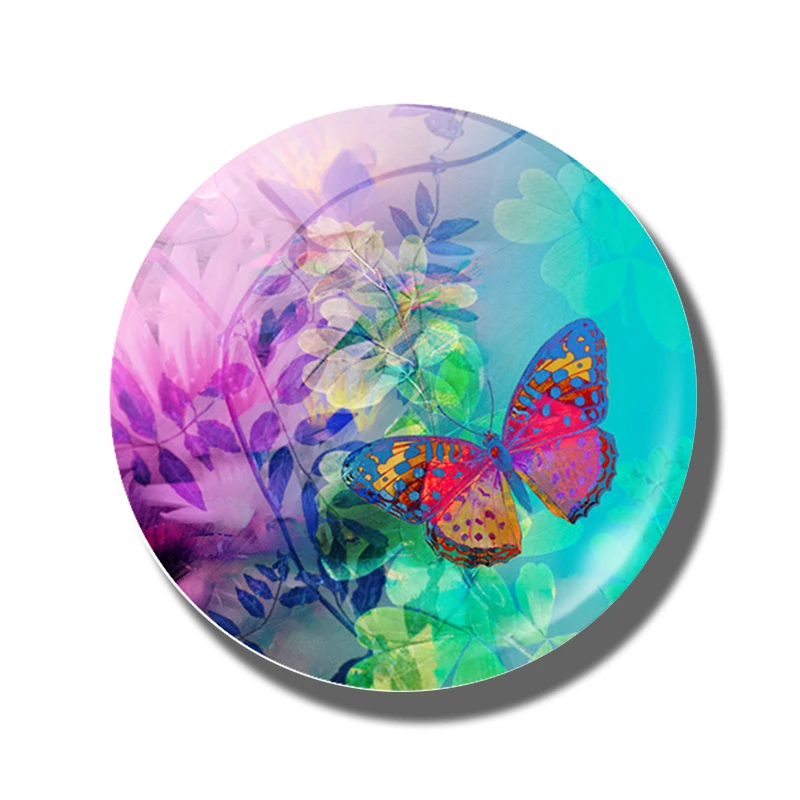 Бабочка на холодильник магнит 1 шт. 30 мм стеклянный кабошон, животное магниты на холодильник цветок бабочки крылья наклейки на холодильник домашний декор - Цвет: 1PCS LOT
