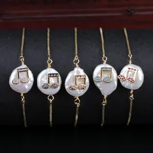 Разноцветный cz бисер проложить Шарм в виде музыкальной ноты натуральный пресноводный жемчуг шарик звено браслет для женщин свадебный подарок на день рождения