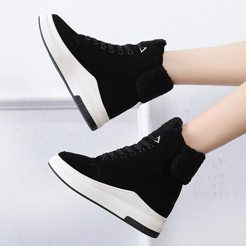 SWYIVY Chaussure Femme; обувь на танкетке из нубука; женские зимние ботинки; коллекция года; черные женские ботильоны; зимняя женская обувь; ботинки на платформе