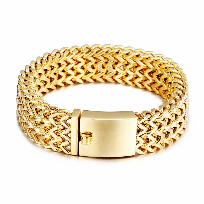 12mm 18m 30mm Stainless Steel Link Chain Bracelet High Polished Gold Color Mesh Bracelets For Men Cool Jewelry  Gifts