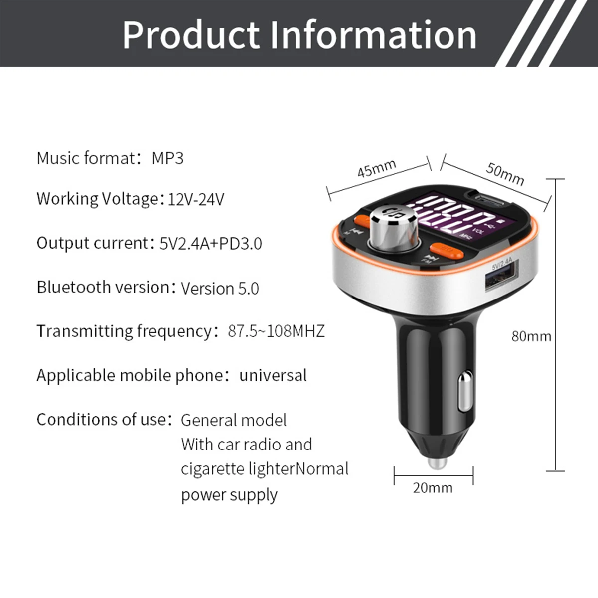 QC3.0 интеллигентая(ый) быстро Зарядное устройство bluetooth автомобильный набор, свободные руки, ЧМ-передатчик УКВ-диапазона, передатчик с красочная атмосфера светильник Дисплей DSP TF карты Aux bluetooth