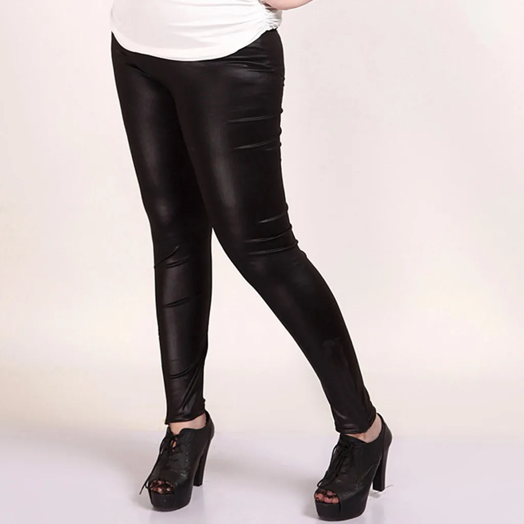 Модные женские кожаные леггинсы, чистый цвет, обтягивающие брюки-карандаш, женские леггинсы с высокой талией размера плюс, джеггинсы