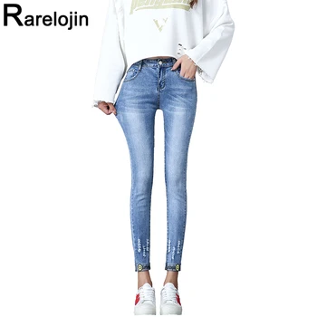 

Spring Autumn jeans 2019 new Korean women fashion high waist jeans plus size Slim Wild Hole tight jeans women jeans Pencil pants