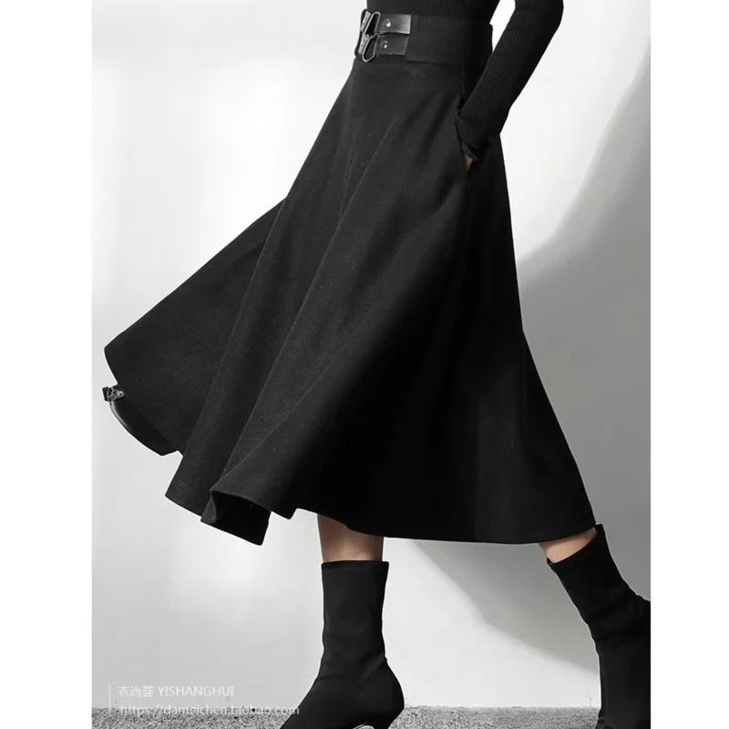 

XUXI 2020 Women Summer Korea Can Send High Quality Black Wool Design, Half Height Fashion Belt New A-line Skirt, Pocket FZ1120