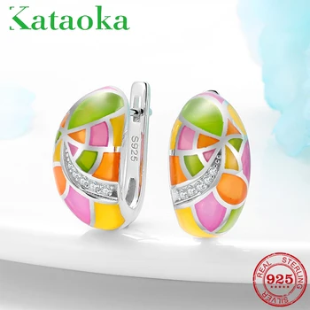 

Colorful round Shape Flowers Plant CZ stud on earrings for women 925 Sterling Silver charms Fine jewelry Party Enamel 2020
