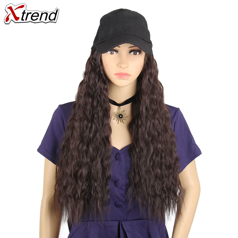 Xtrend, синтетический парик, длинные волосы, удлинение, бейсбольная кепка, шапка для женщин, девушек, черный, коричневый, блонд, цвета