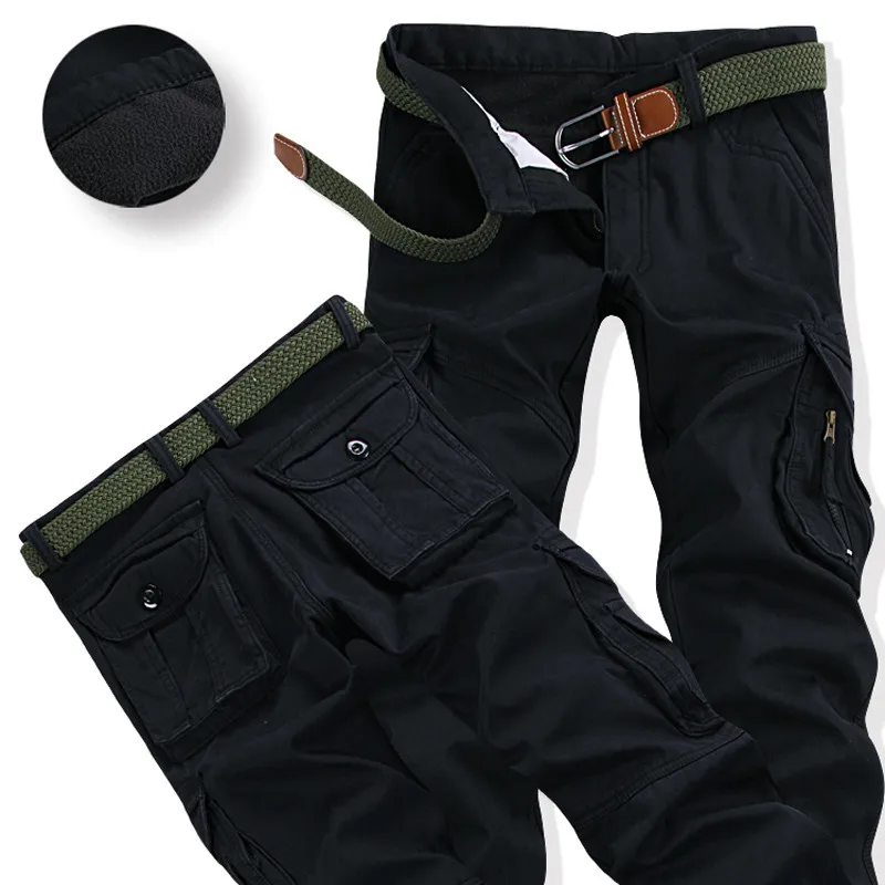 

Pants Mens Thick Winter Warm Cargo Pants Casual Fleece Pockets Fur Trouser Plus Size 38 40 Fashion Loose Baggy Joger Worker Male