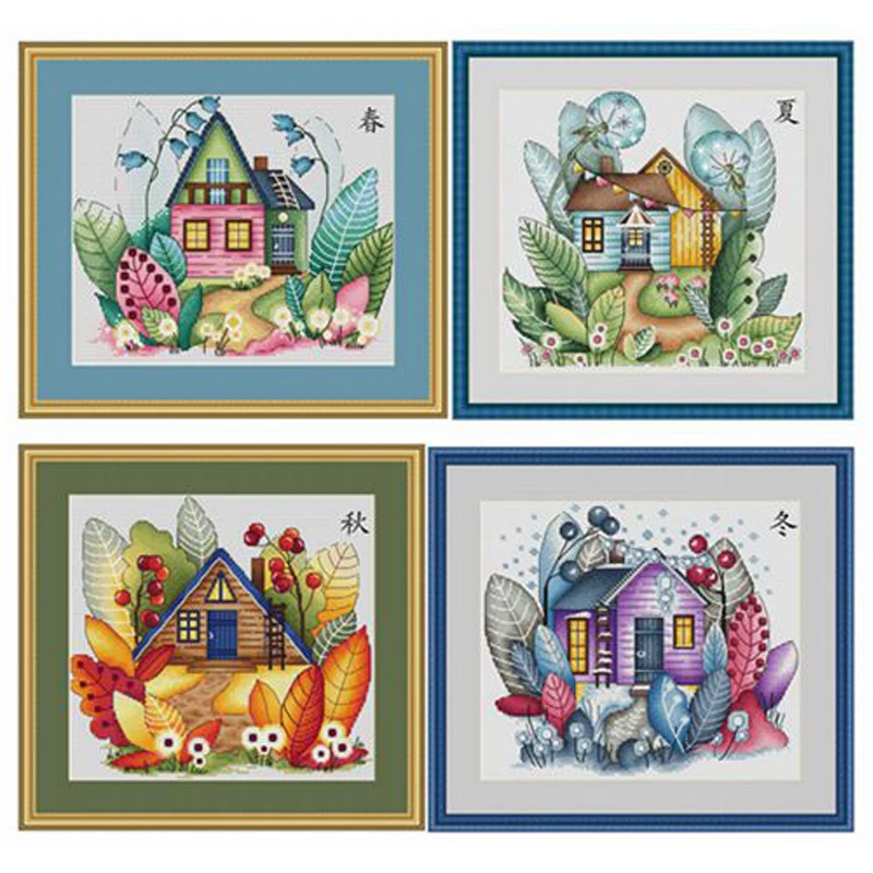 Gold Collection Lovely Counted Cross Stitch Kit Magic House Pumpkin Spring Summer Autumn Winter Time Four Seasons Season | Дом и сад