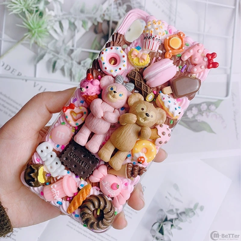 DIY case for iphone 11 pro cute bear phone cover ip 7/8 plus 6/6s+ for iPhone X/XS MAX XR 3D icecream creamy handmade shell gift