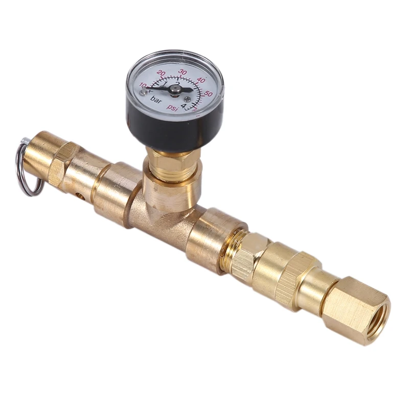  Ball-Locked Relief Valve with Pressure Gauge Adjustable Pressure Relief Valve Beer Barrel Pressuriz