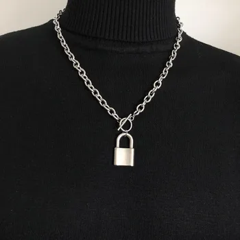 

Punk Love Lock Pendant Necklace Hip Hop Titanium steel Clavicle Padlock Necklace Chunky Chain Jewelry