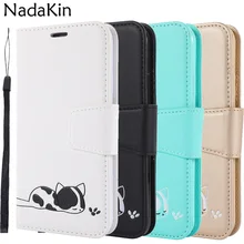 Роскошная Кожаная Обложка для книги чехол для iPhone 11 Pro X XS MAX XR 6 6S 7 8 Plus Sleepy Cat флип-чехол с слотами для карт Landyard