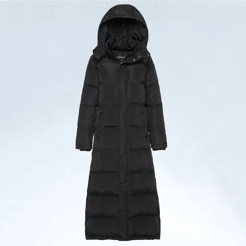 Длинная куртка с гусиным пером женская зимняя пуховая куртка Длинная плюс размер парка Толстая теплая тонкая верхняя одежда на молнии с капюшоном зимняя куртка