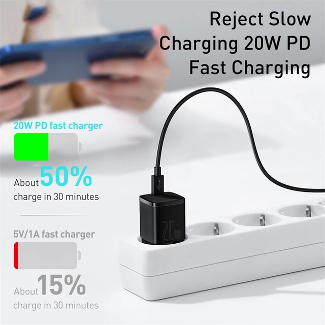 Baseus USB Type C Charger 20W Portable USB C Charger Support Type C PD Fast Charging For iPhone 12 Pro Max 11 Mini 8 Plus 5