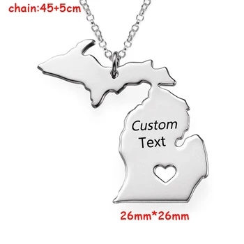 

New Fashion Map Necklace Engraved Text Jewelry For Boyfirend Girlfriend Gift Stainless Steel Chain Pendant