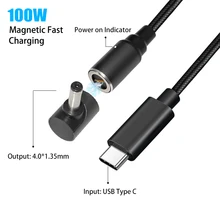 Câble magnétique USB type c 100W vers 4.0x1.35mm, adaptateur d'alimentation pour ordinateur portable, compatible avec Asus Zenbook UX21A UX31A UX32A