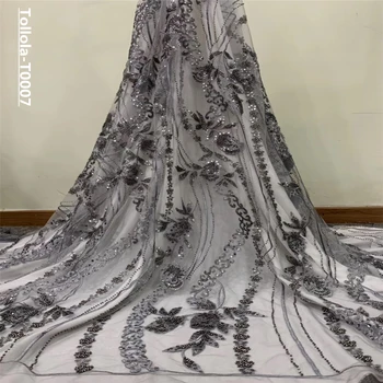 

Grey Embroidered Bridal Lace Dress 3D Flower Handmade Beaded African Tulle Net Lace Fabric French Lace Fabrics
