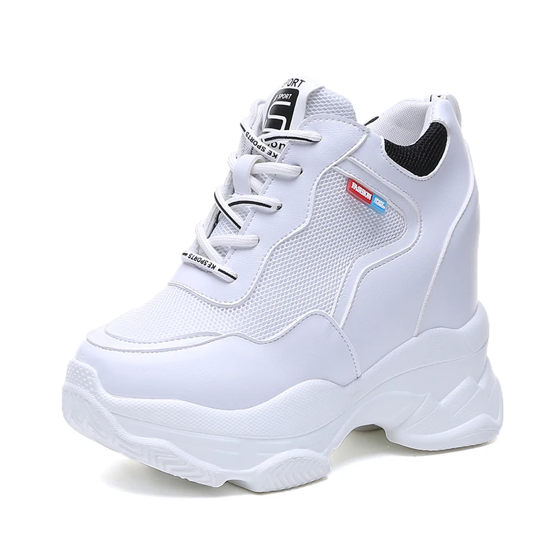 spring autumn fashion platform shoes casual sweet sports shoes shallow mouth Femmes Height Increase Shoes White mujer - Цвет: White Black