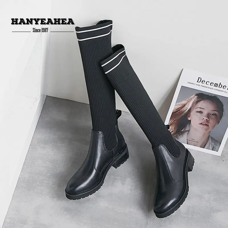 

Knitting Women's Boots Concise Leisure Boots Stockings Sweet Fashion Patchwork Elastic Band Women's Autumn Boots