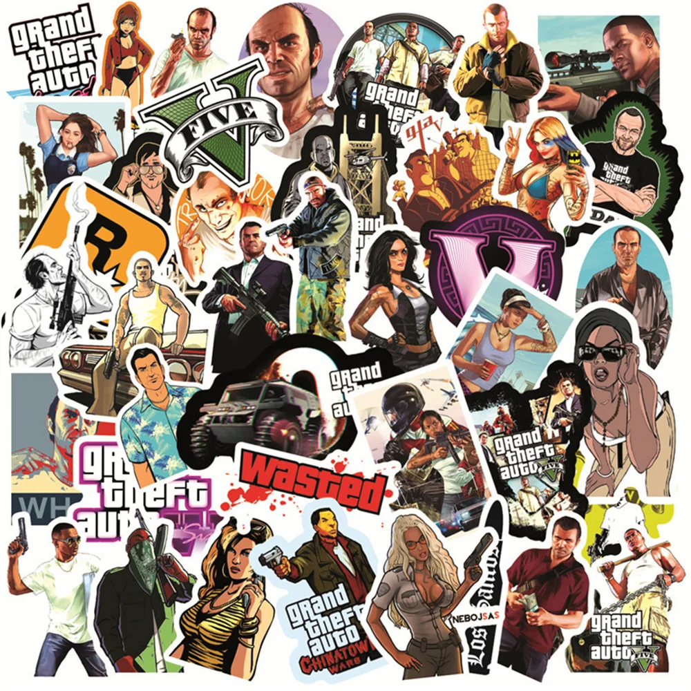 10/30/50PCS Gta Game Cartoon Graffiti Waterproof Sticker Suitcase Notebook Helmet Refrigerator WaterCupSkateboardHelmetWholesale | Игрушки и