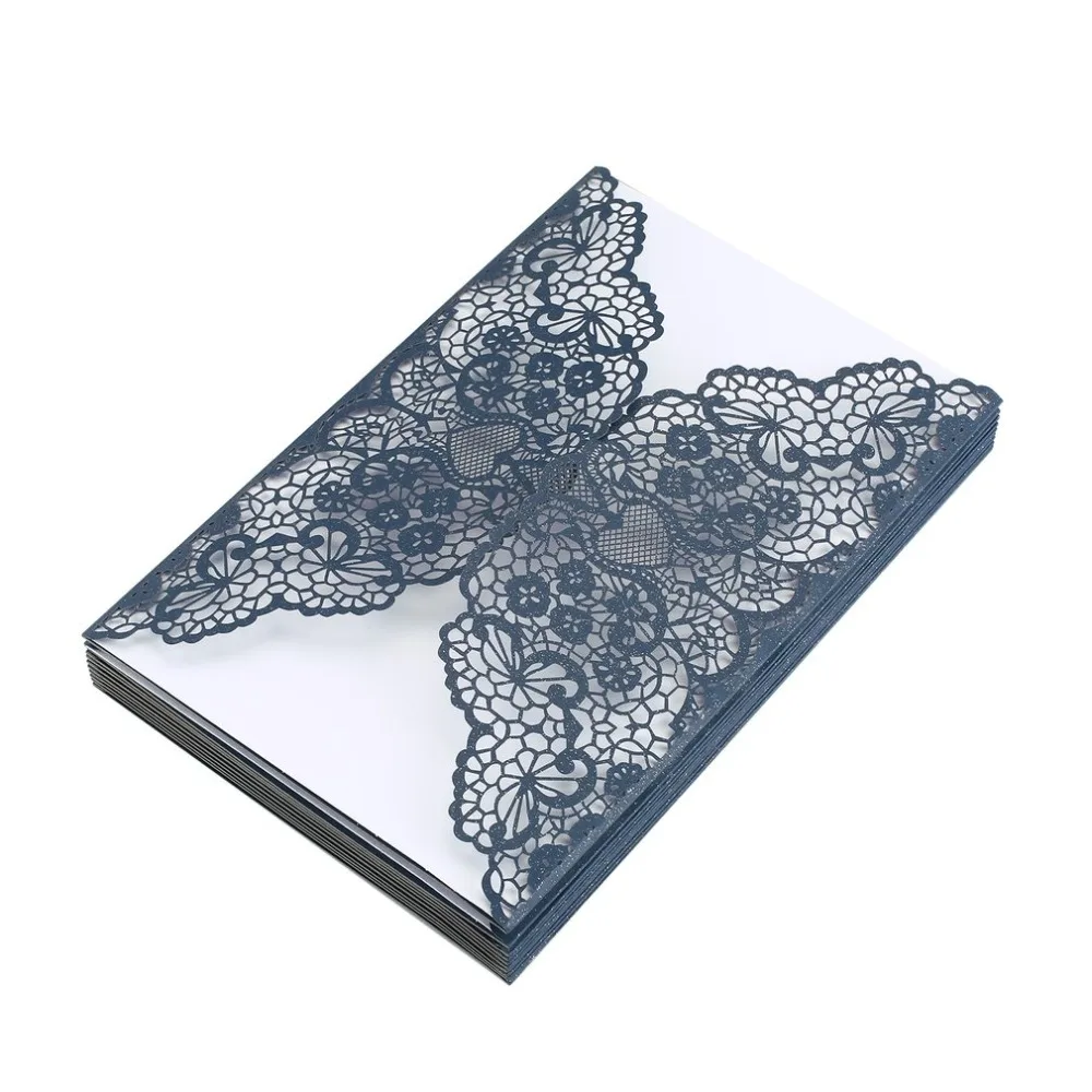 10 pcs Foldable Invitation Card Cover Exquisite Hollow Out Bride Groom Printing Cover for Wedding P - 4.00049E+12