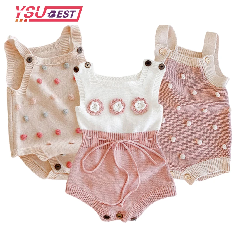 

New Baby Knitted Rompers Balls Flowers Sleeveless Jumpsuit Newborn Boys Girls Romper One-piece Outfits Clothes Winter Playsuit