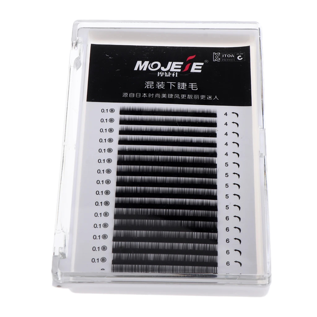 4mm/5mm/6mm B Curl Practice False Eyelashes Fake Eye Lash Strips for Learning Training Eyelash Extensions 1 Box