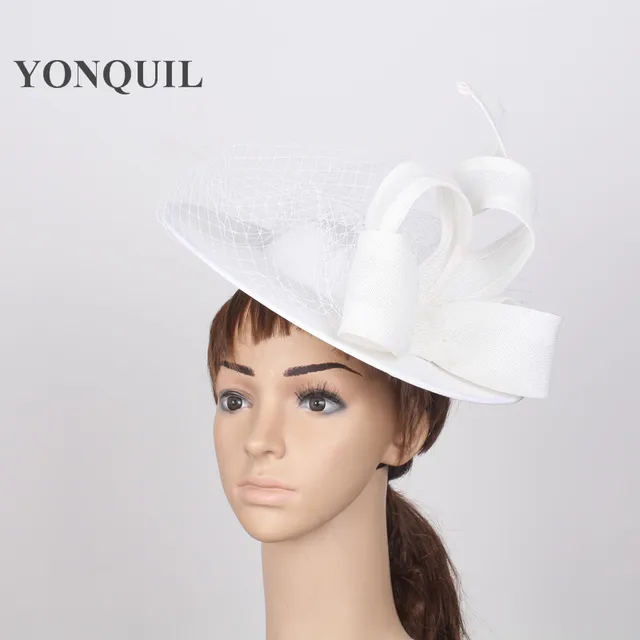 Big White Fascinator Hats With Birdcage 