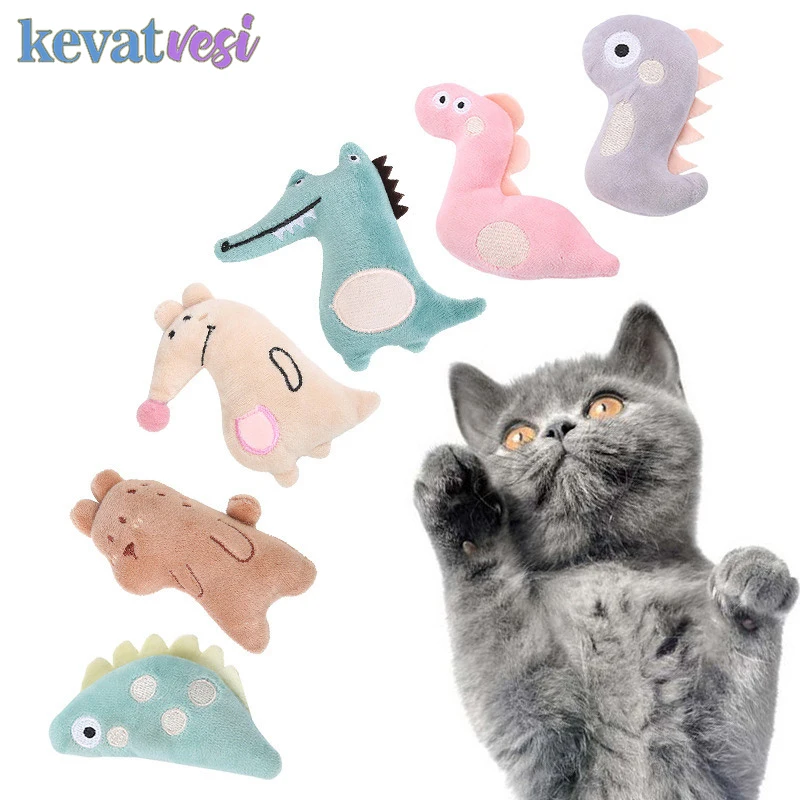 

Cute Cat Toy Funny Interactive Plush Cat Teeth Toys Mini Catnip Toys Little Dinosaur Bite Resistant Chewing Toy Pet Supplies