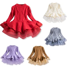 Хлопковое трикотажное платье с длинными рукавами для девочек платья принцессы для рождественской вечеринки Детская Новогодняя одежда для девочек Одежда для детей от 3 до 8 лет