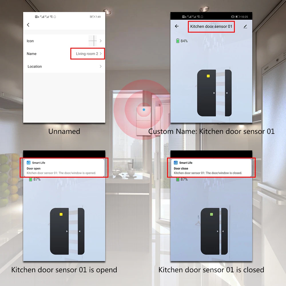433mhz Tuya WiFi Window&Door Sensor Compatible Alexa&Google Assistant&IFTTT  Remote Open Close Door and Window For Android&IOS