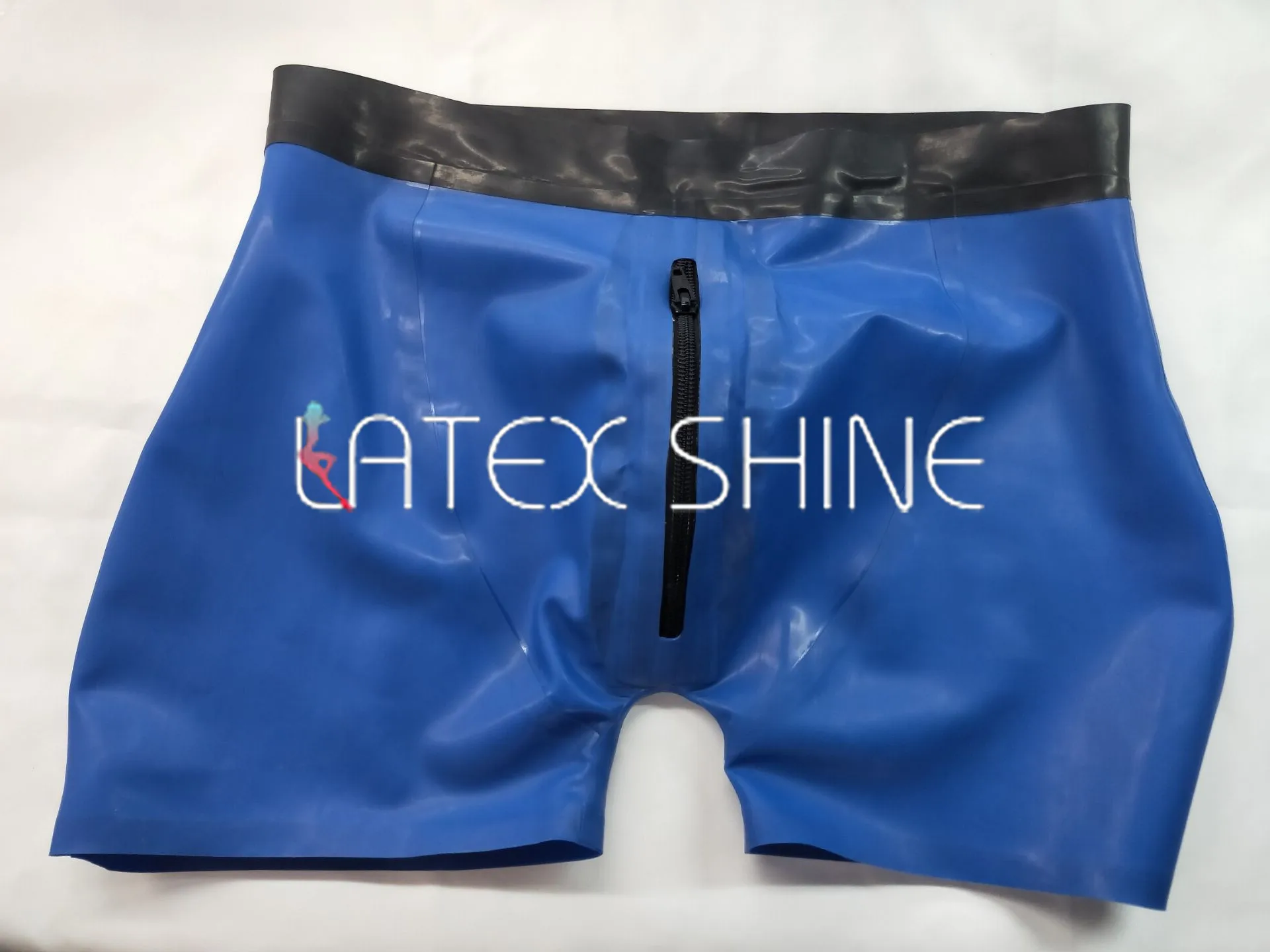 Sexy Men's Latex Shorts Condom Pensi Sheath with Front Zip